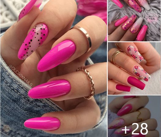 Discover 22 Stunning Hot Pink Nail Art Ideas Embracing the Barbiecore Trend for Fashion-forward Ladies.