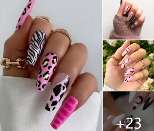 How do you feel about the pink and black fusion in these nail designs?