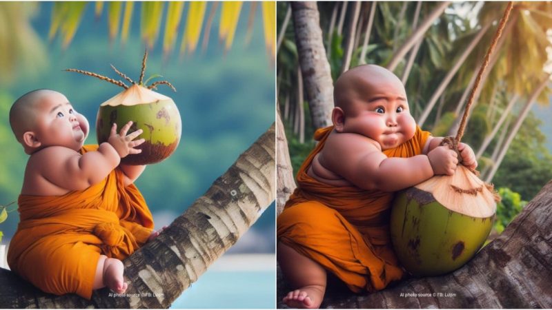 Heartwarming Journey: Chubby Little Monks’ Delightful Adventure in a Serene Landscape