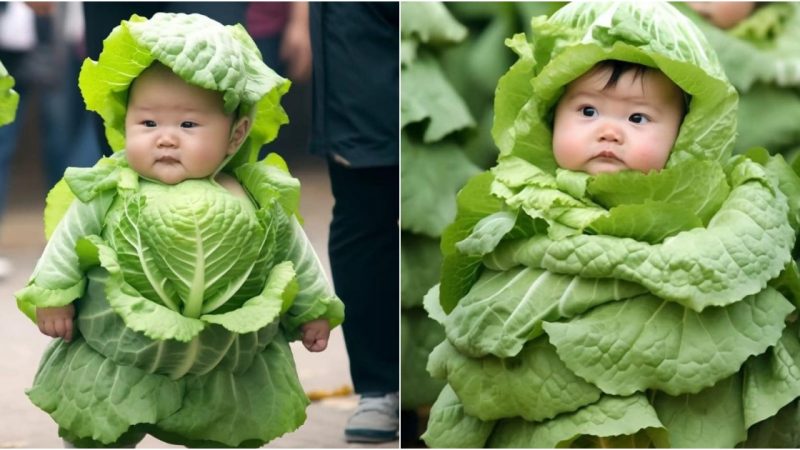 Captivating Photos of Infants Rocking Cabbage Costumes Bring Joy to Netizens.